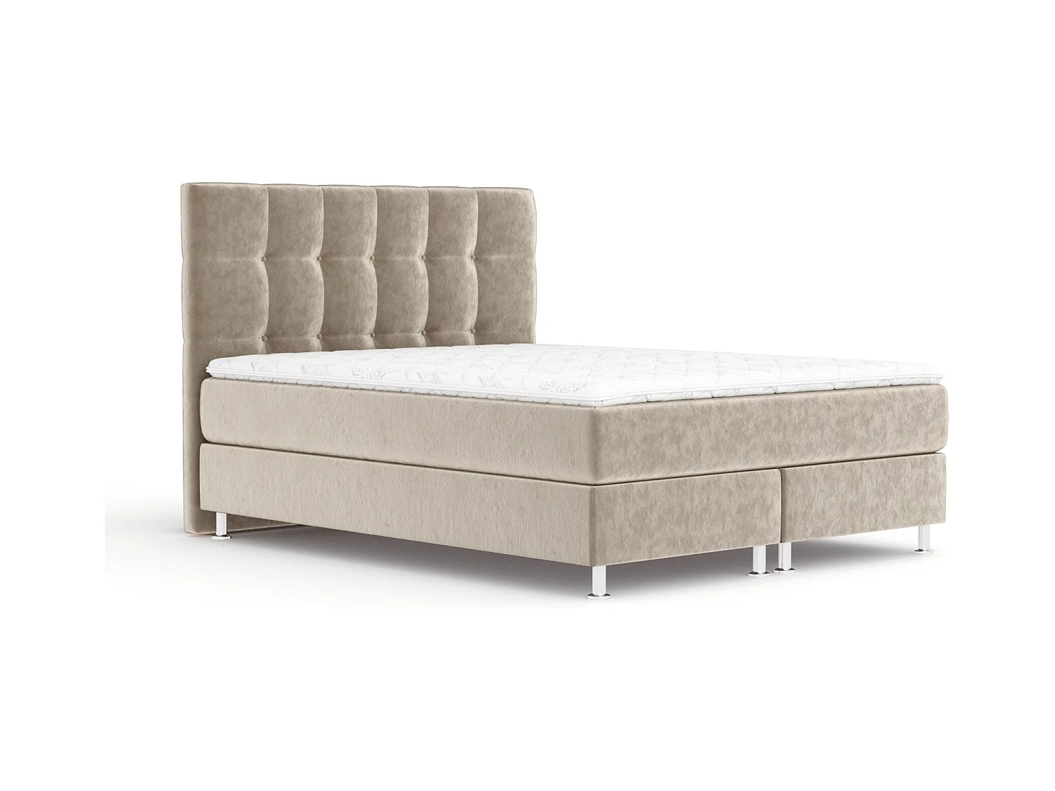 Boxspringbett aus Samtstoff Chanton - Matratze - Toppermatratze - 160x200 cm - beige