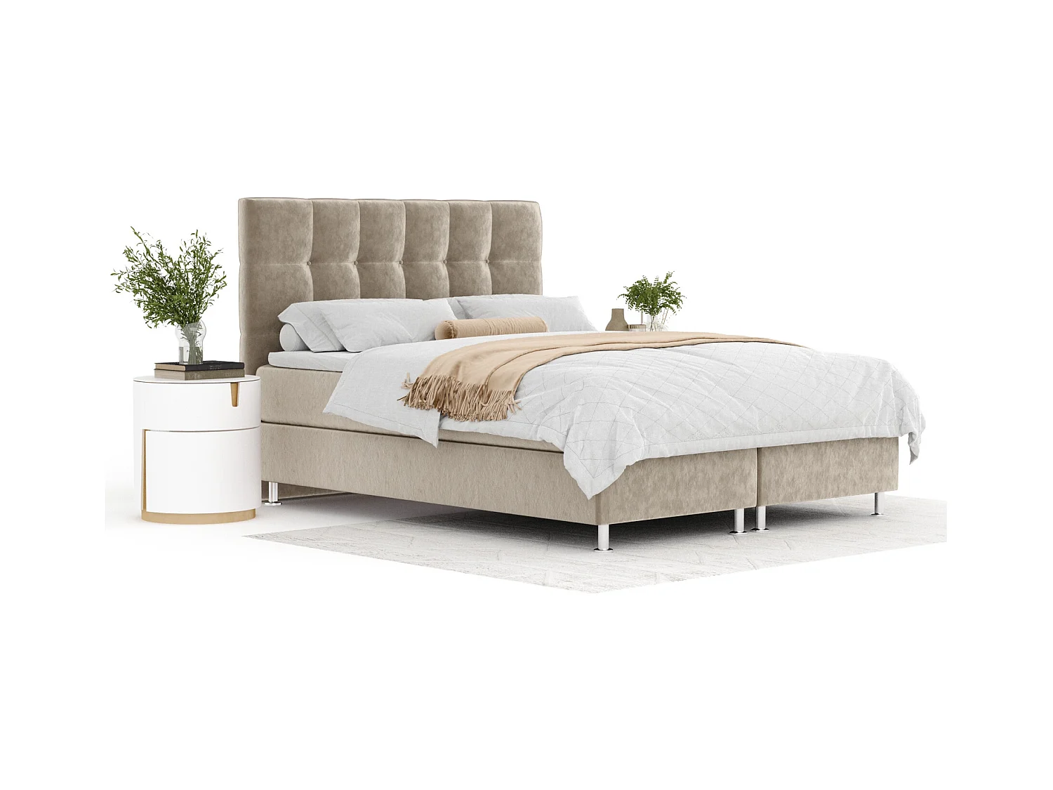 Boxspringbett aus Samtstoff Chanton - Matratze - Toppermatratze - 160x200 cm - beige