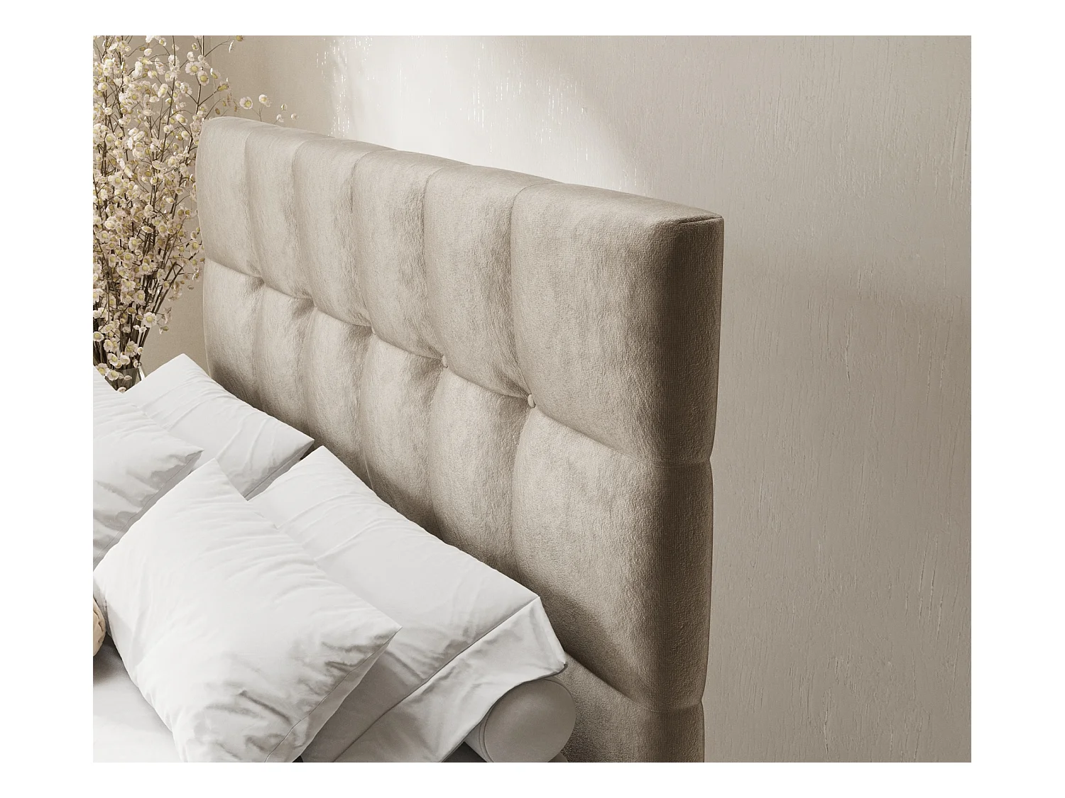 Boxspringbett aus Samtstoff Chanton - Matratze - Toppermatratze - 160x200 cm - beige