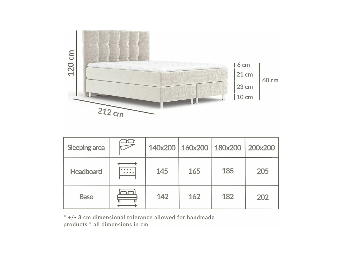 Boxspringbett aus Samtstoff Chanton - Matratze - Toppermatratze - 160x200 cm - beige