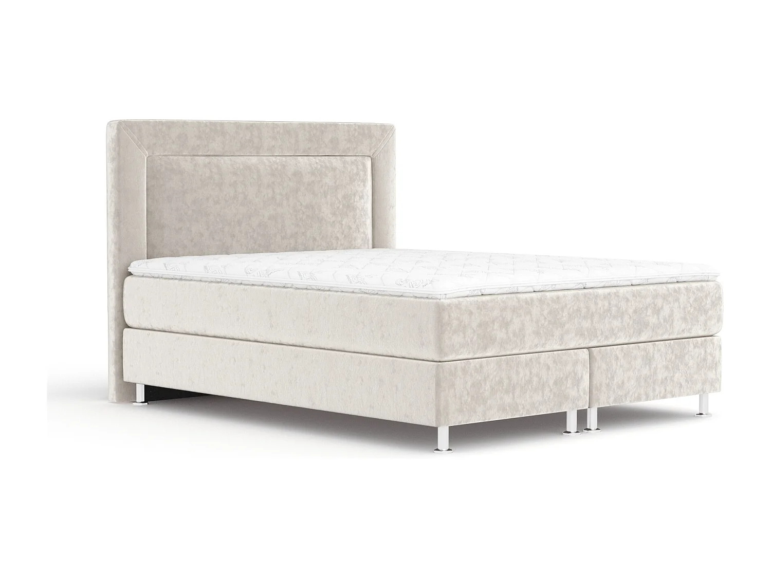 Boxspringbett aus Samtstoff Laguno - Matratze - Toppermatratze - 140x200 cm - hellbeige