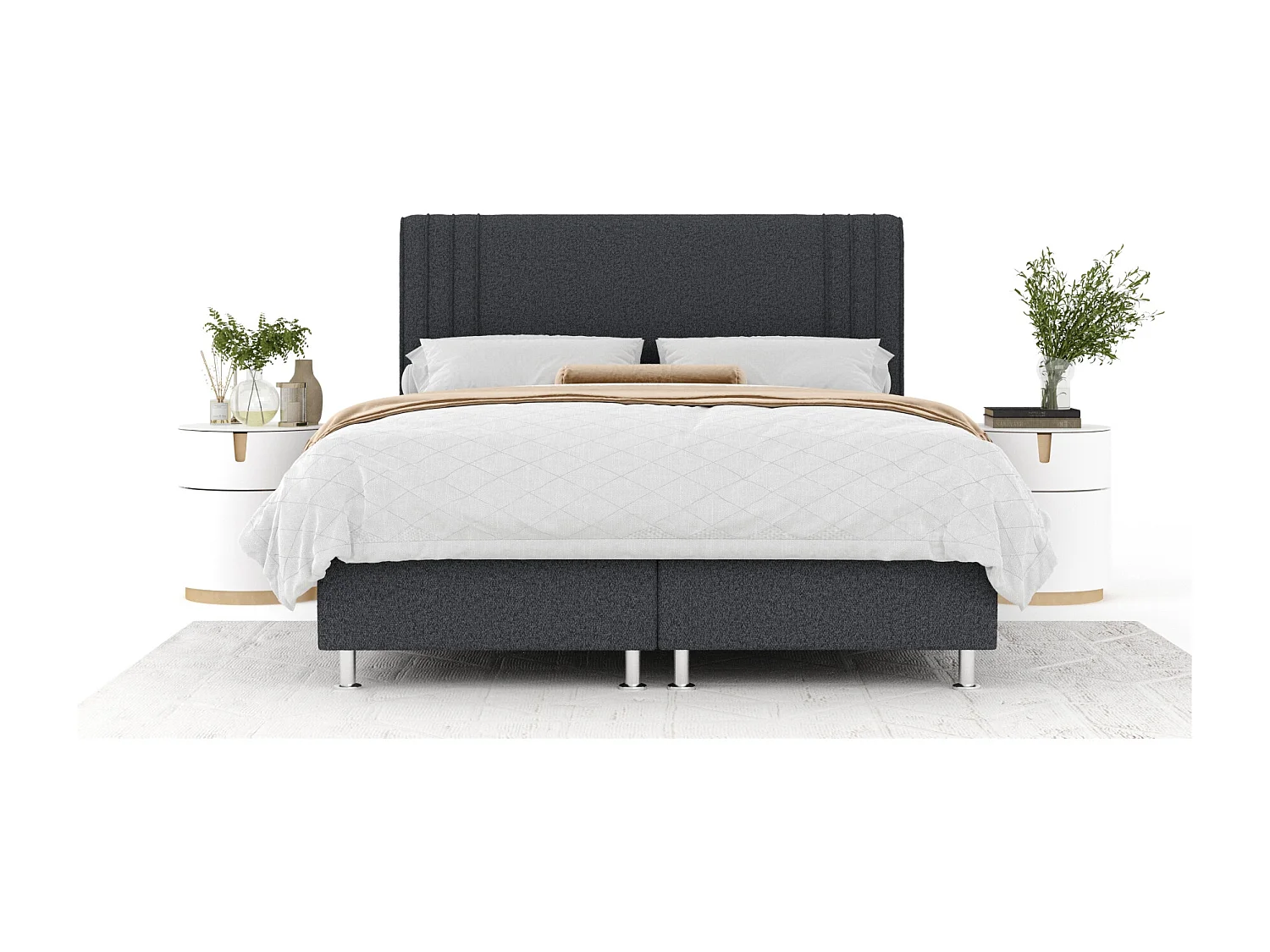 Boxspringbett aus Webstoff Casone - Matratze - Topper - 180x200 cm - schwarz