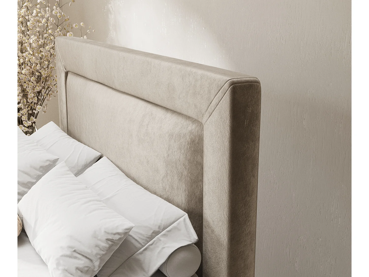 Boxspringbett aus Samtstoff Laguno - Matratze - Toppermatratze - 180x200 cm - beige