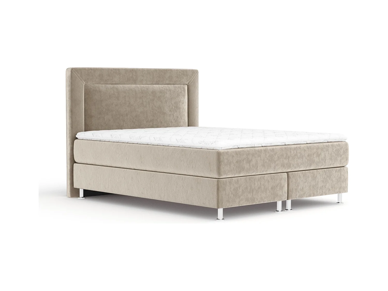 Lit boxspring en tissu velours Laguno - matelas - surmatelas - 180x200 cm - beige