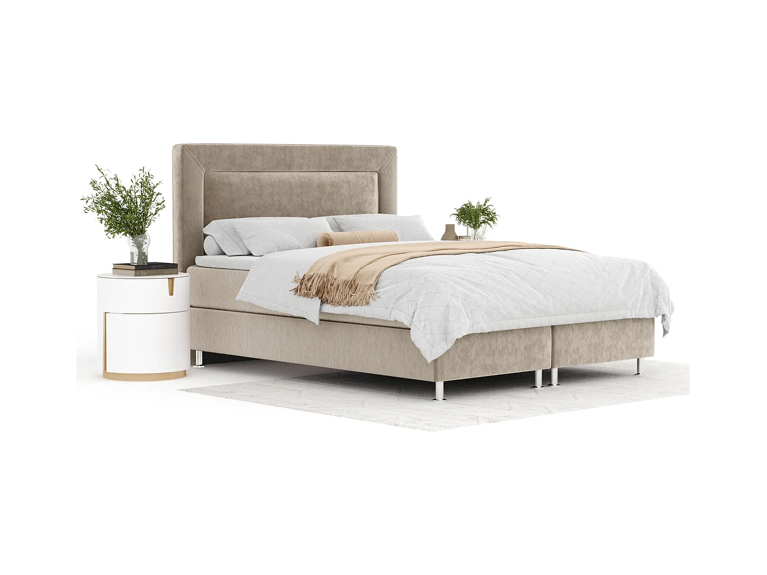 Lit boxspring en tissu velours Laguno - matelas - surmatelas - 180x200 cm - beige