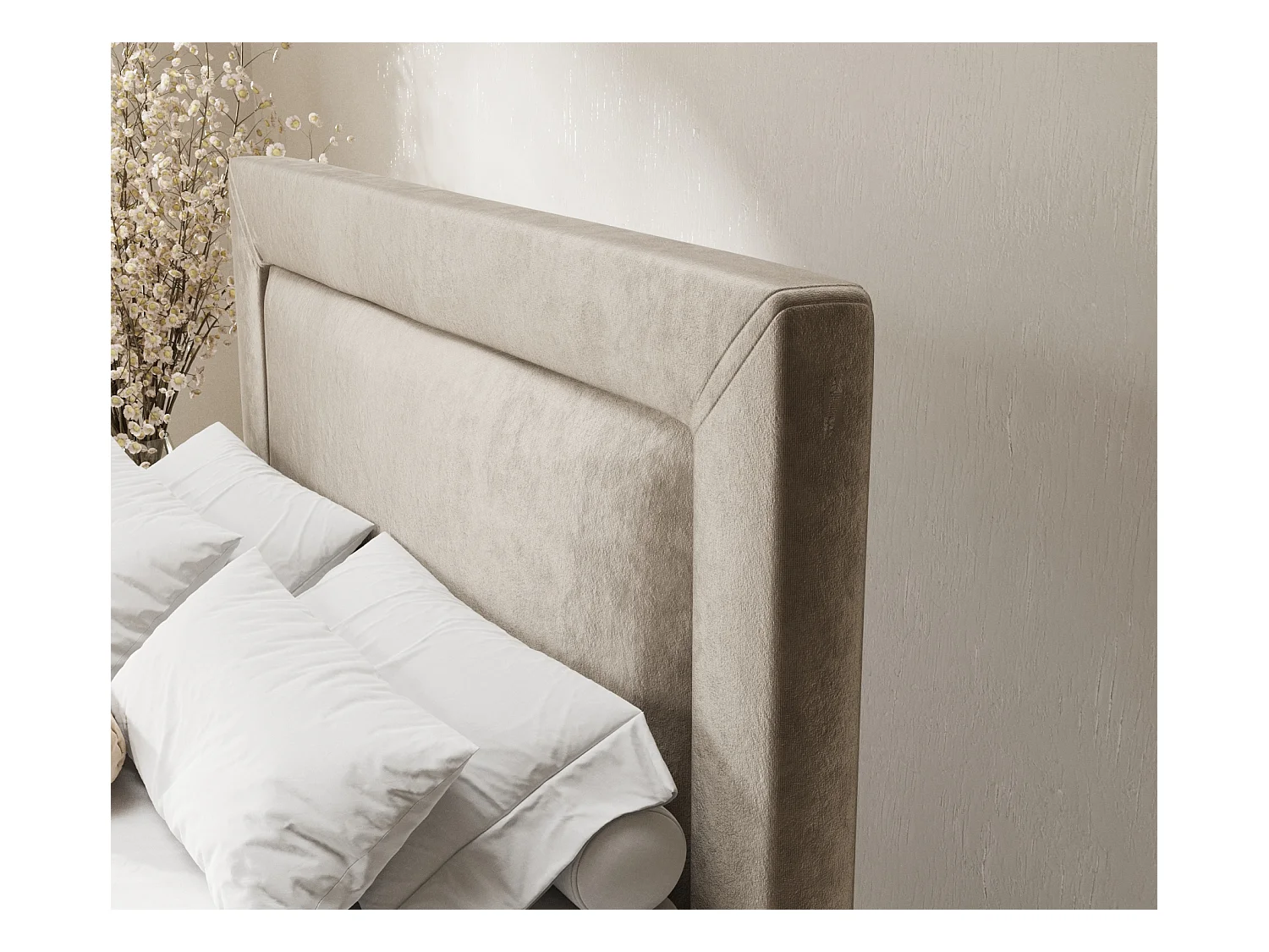 Lit boxspring en tissu velours Laguno - matelas - surmatelas - 180x200 cm - beige