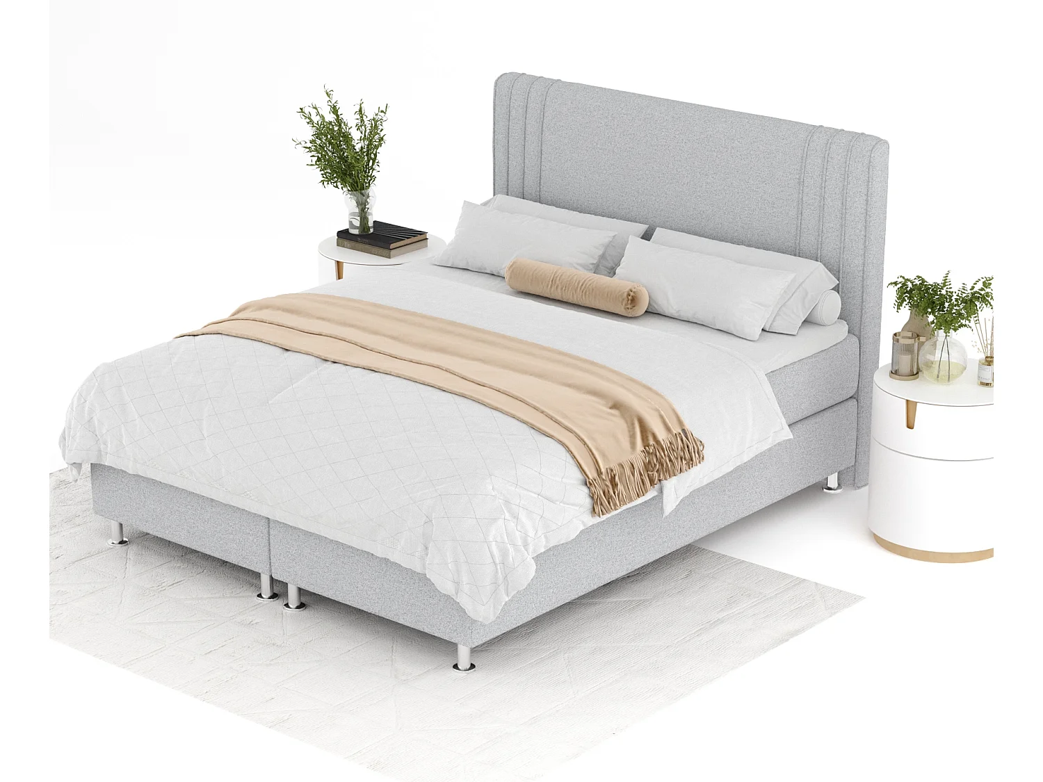 Lit boxspring en toile tissée Casone - matelas - surmatelas - 140x200 cm - gris clair