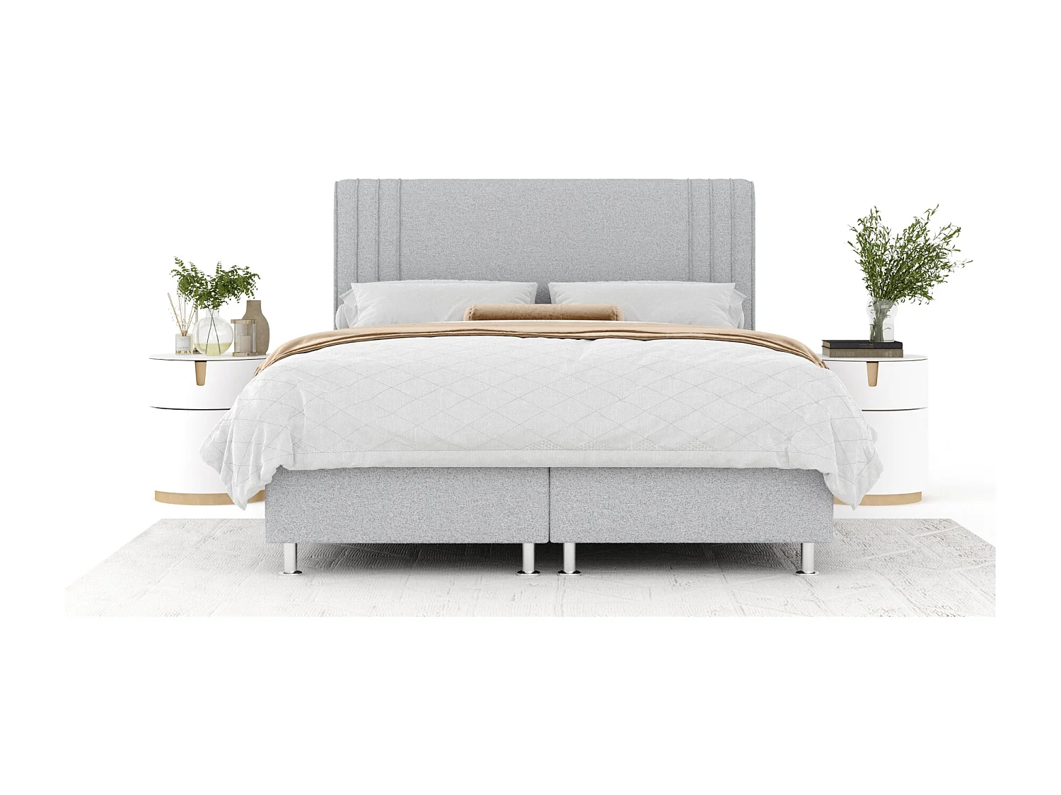 Lit boxspring en toile tissée Casone - matelas - surmatelas - 140x200 cm - gris clair