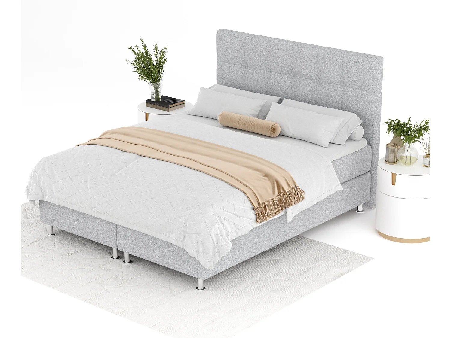 Boxspringbett aus Webstoff Chanton - Matratze - Toppermatratze - 140x200 cm - hellgrau