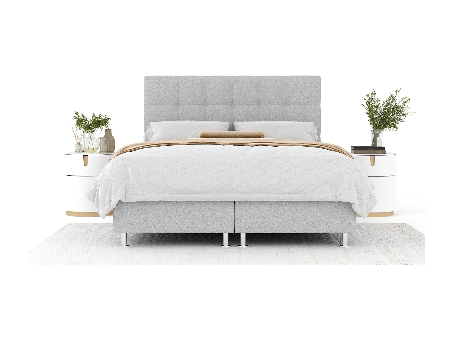 Boxspringbett aus Webstoff Chanton - Matratze - Toppermatratze - 140x200 cm - hellgrau