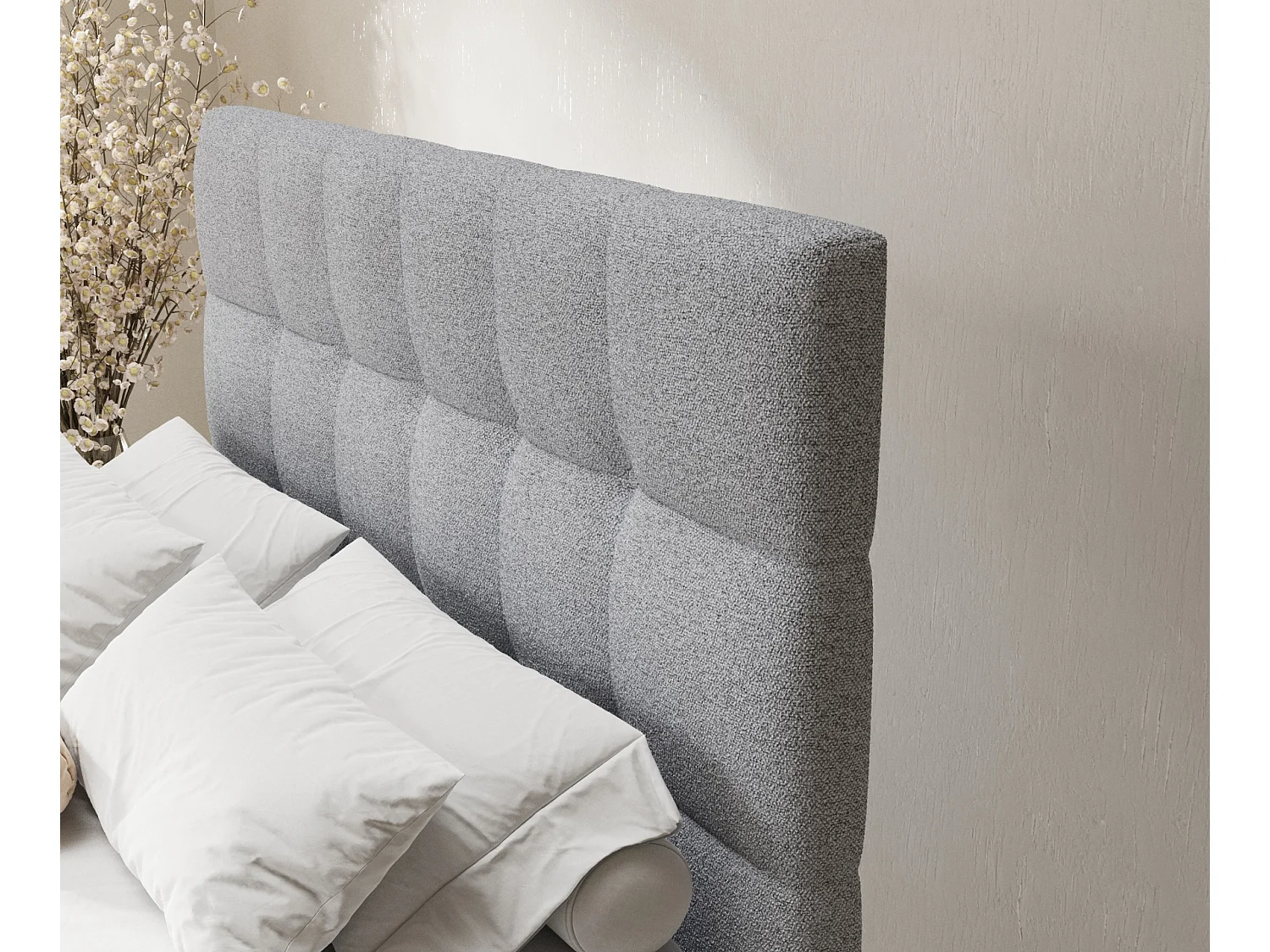 Lit boxspring en toile tissée Chanton - matelas - surmatelas - 140x200 cm - gris clair