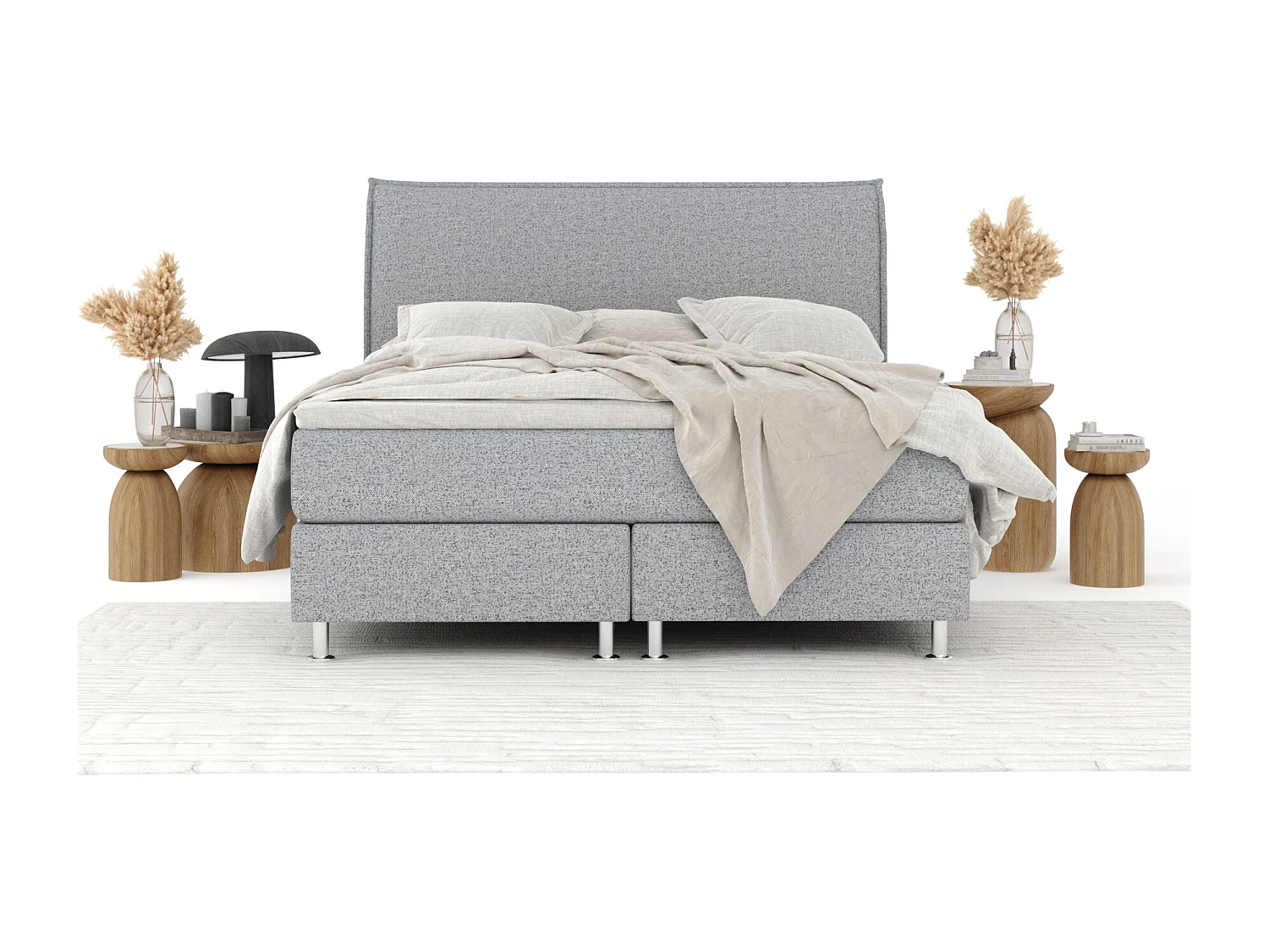 Lit boxspring en toile tissée Chermin - matelas - surmatelas - 160x200 cm - gris
