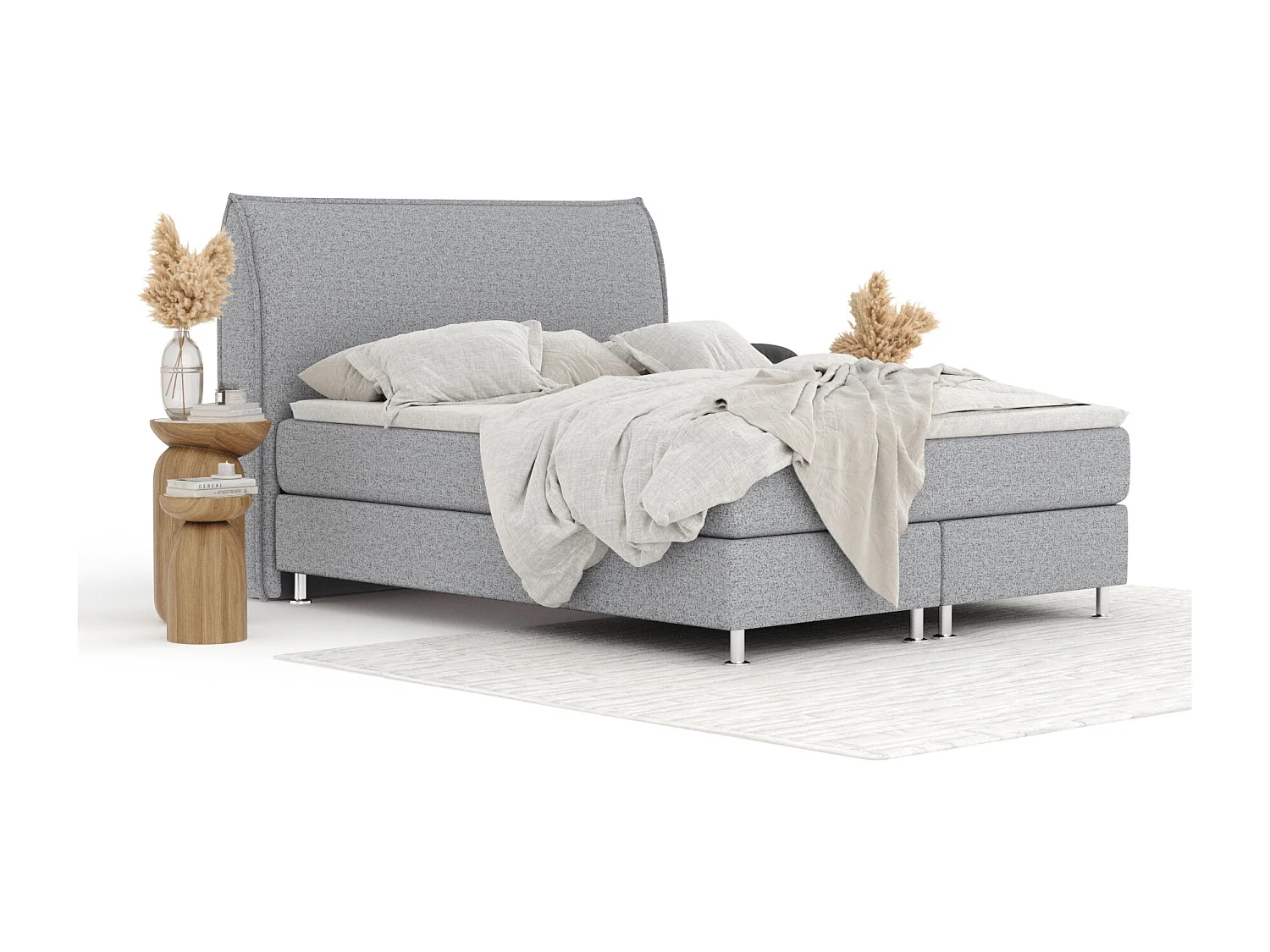 Boxspringbett aus Webstoff Chermin - Matratze - Toppermatratze - 160x200 cm - grau