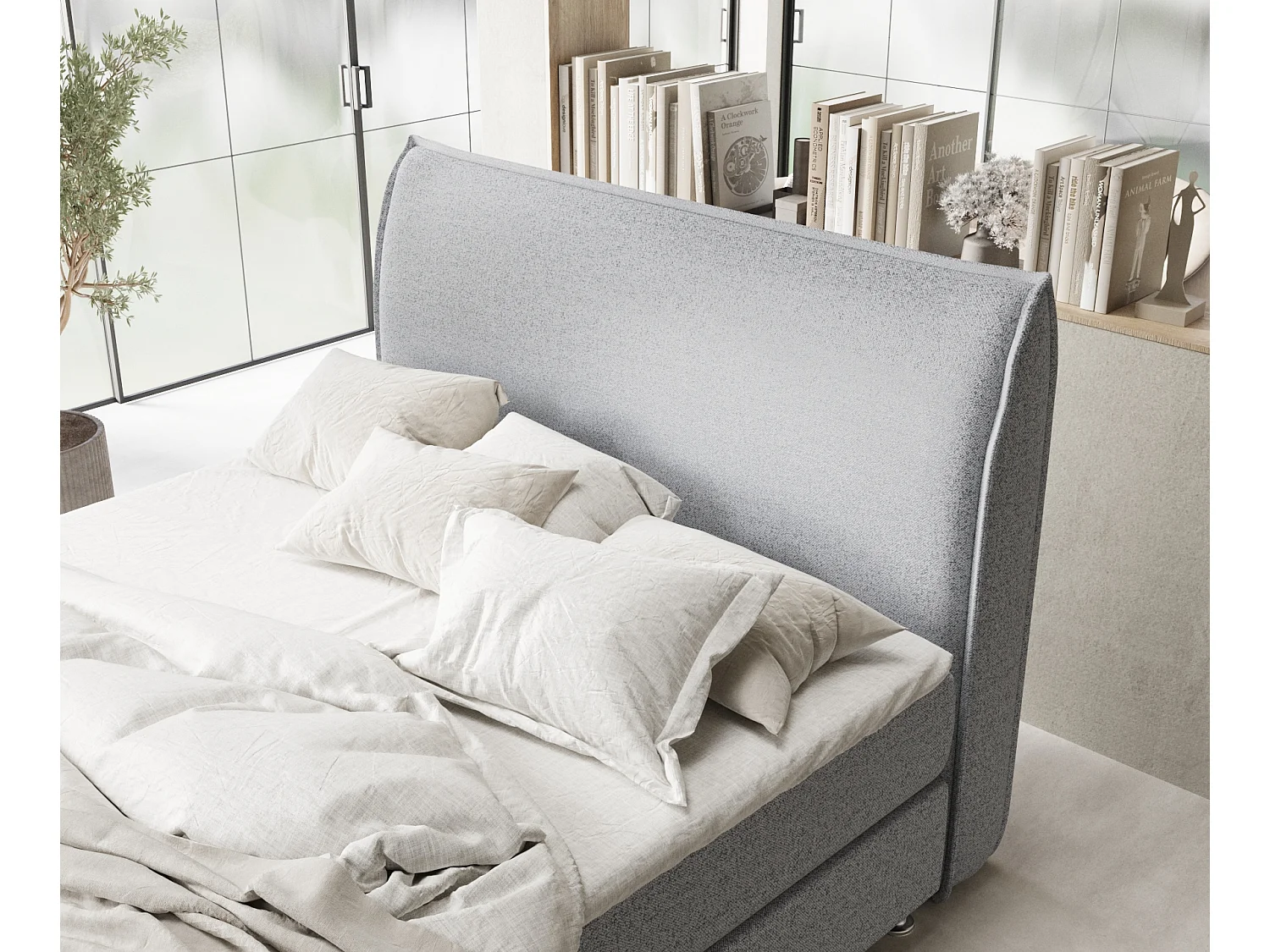 Boxspringbett aus Webstoff Chermin - Matratze - Toppermatratze - 160x200 cm - grau