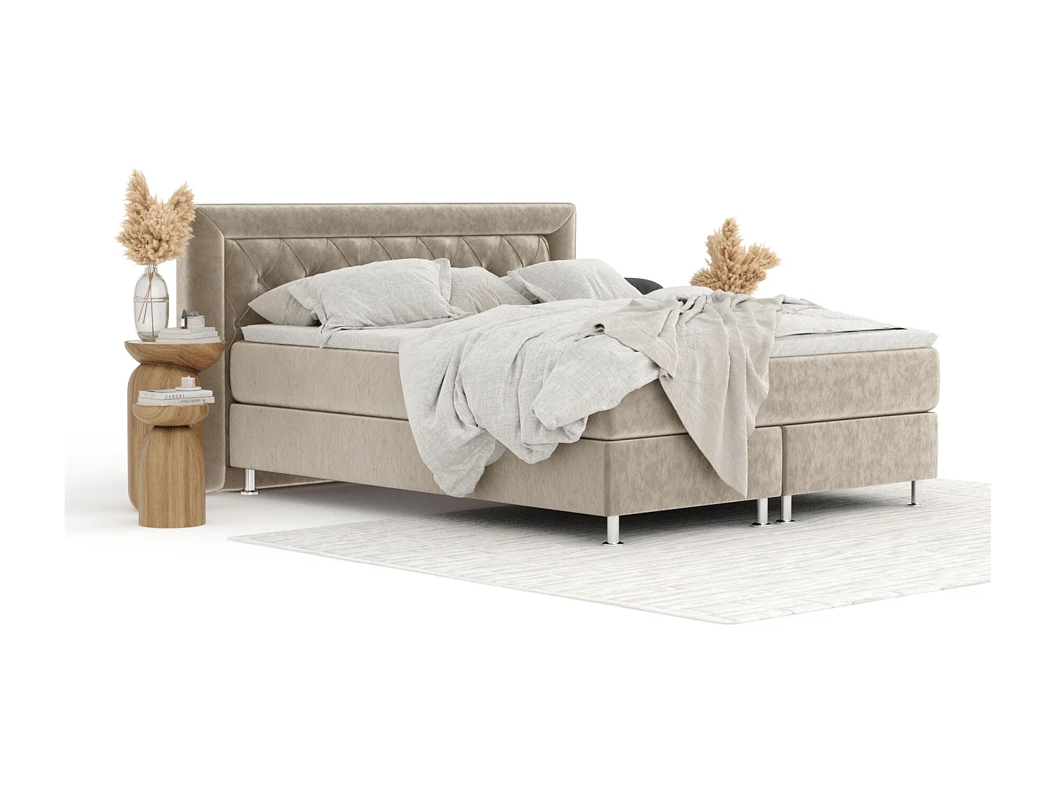 Lit boxspring en tissu velours Lavello - matelas - surmatelas - 200x200 cm - beige