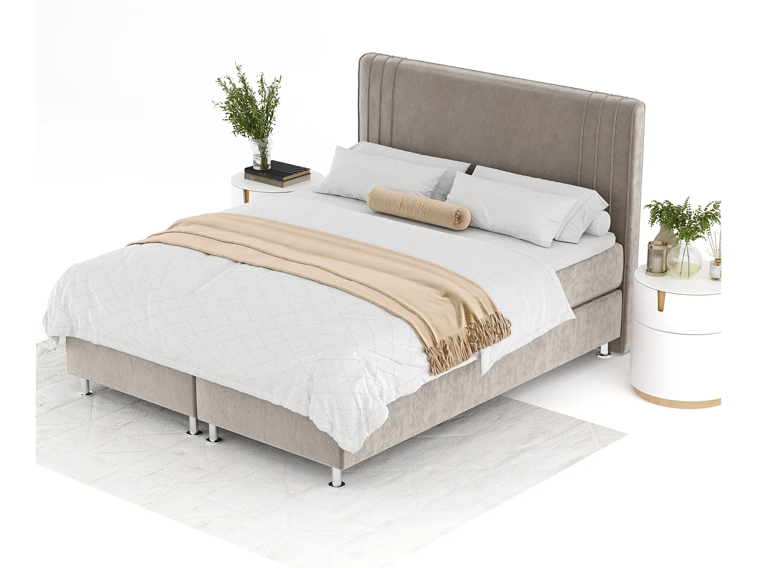 Boxspringbett aus Samtstoff Casone - Matratze - Topper - 180x200 cm - taupe