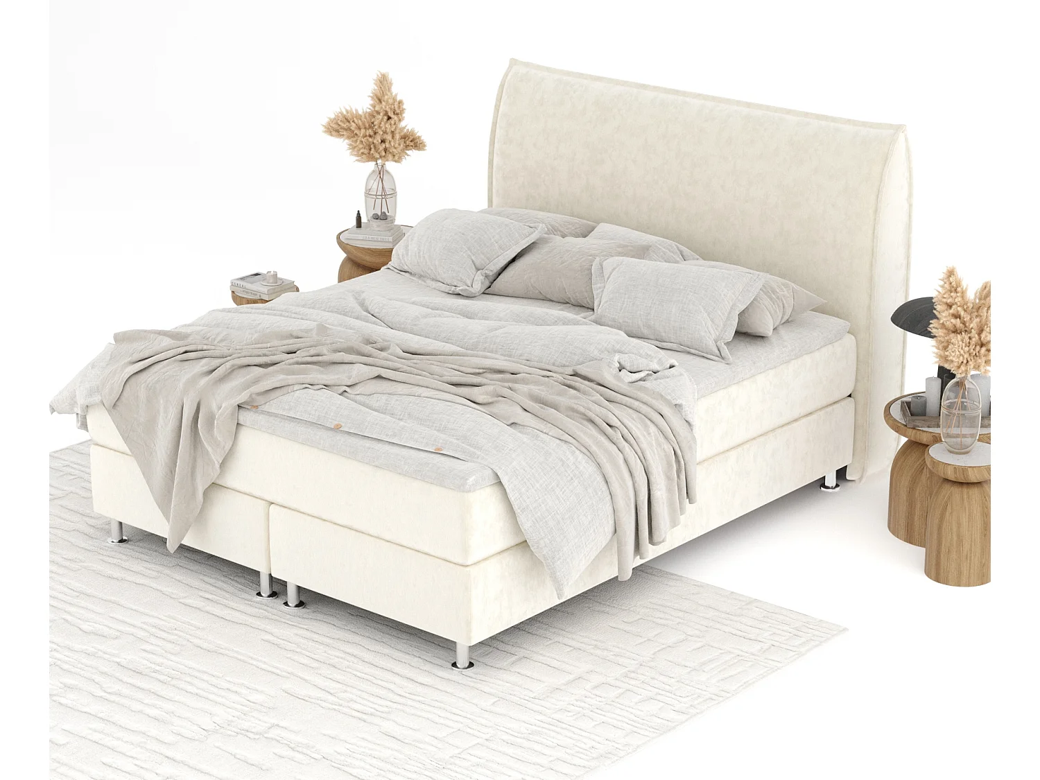 Lit boxspring en tissu velours Chermin - matelas - surmatelas - 160x200 cm - creme