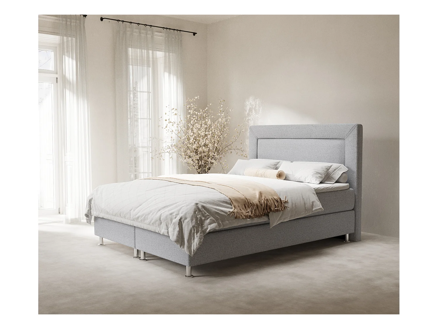 Lit boxspring en toile tissée Laguno - matelas - surmatelas - 180x200 cm - gris clair