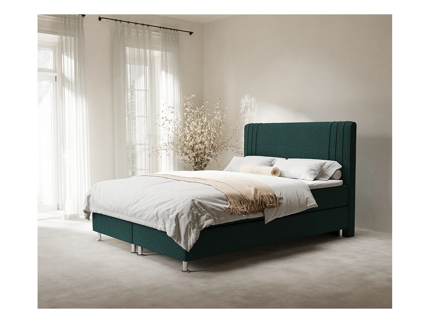 Lit boxspring en toile tissée Casone - matelas - surmatelas - 200x200 cm - vert