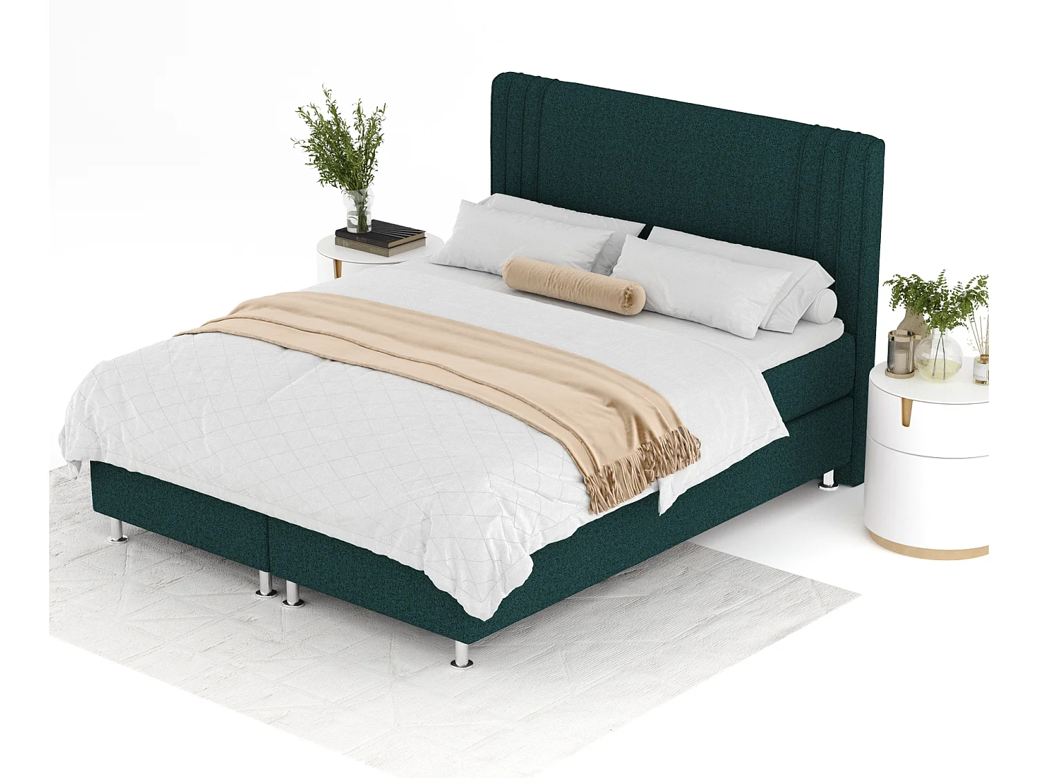 Boxspringbett aus Webstoff Casone - Matratze - Topper - 200x200 cm - grün
