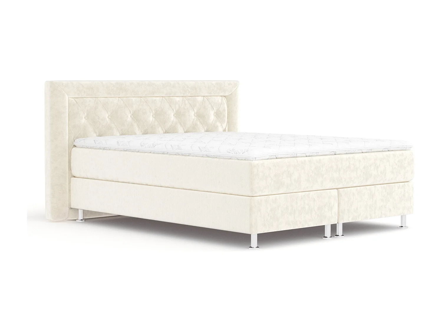 Boxspringbett aus Samtstoff Lavello - Matratze - Toppermatratze - 140x200 cm - creme