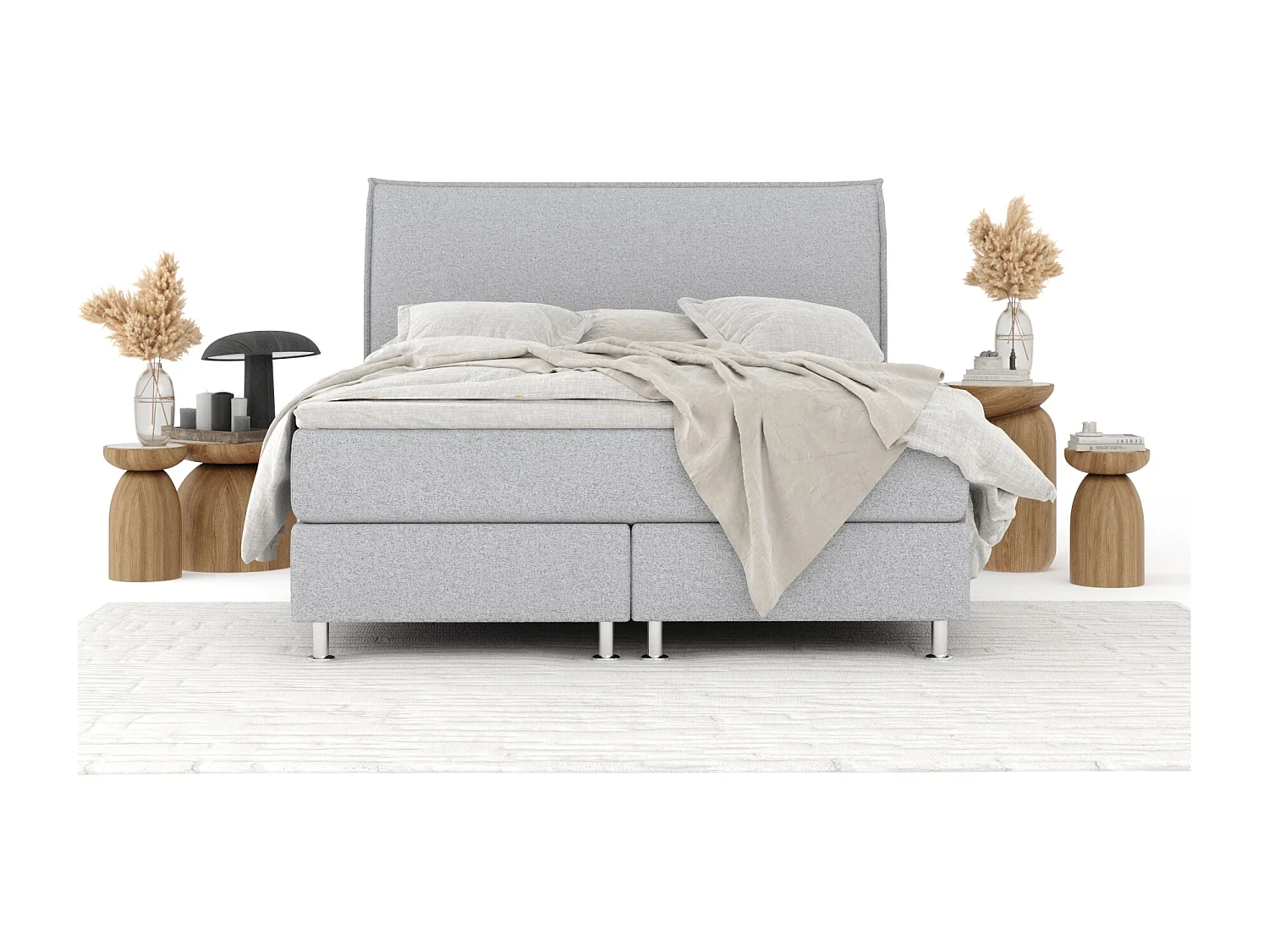 Boxspringbett aus Webstoff Chermin - Matratze - Toppermatratze - 180x200 cm - hellgrau