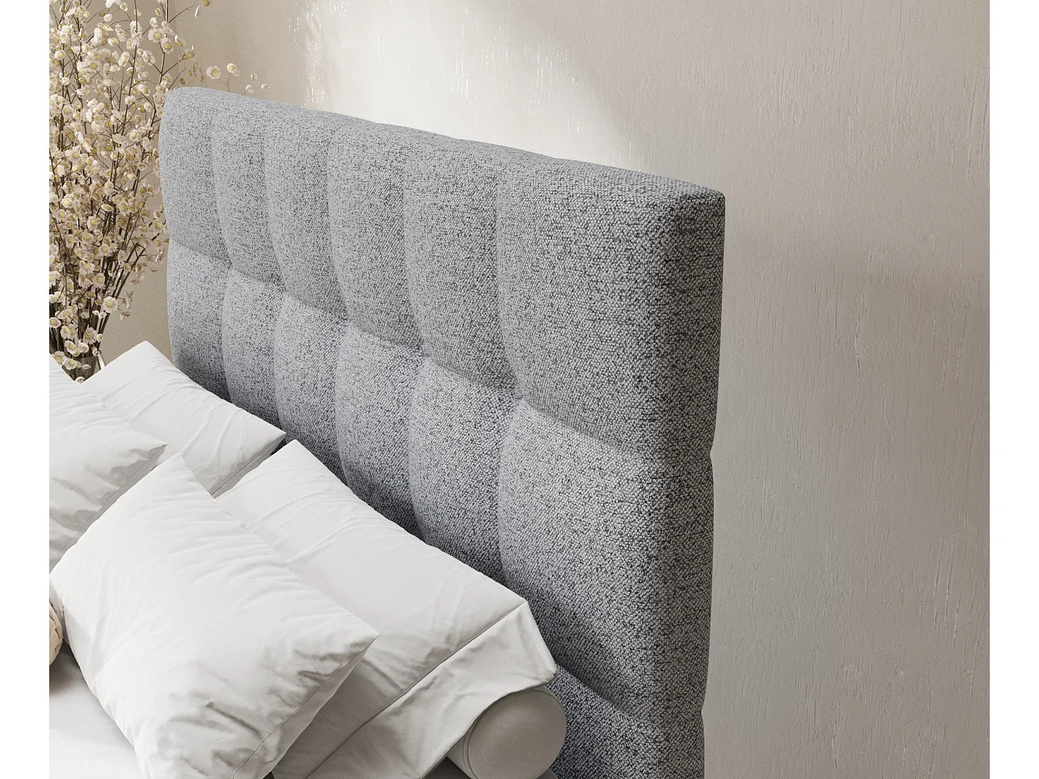 Boxspringbett aus Webstoff Chanton - Matratze - Toppermatratze - 140x200 cm - grau