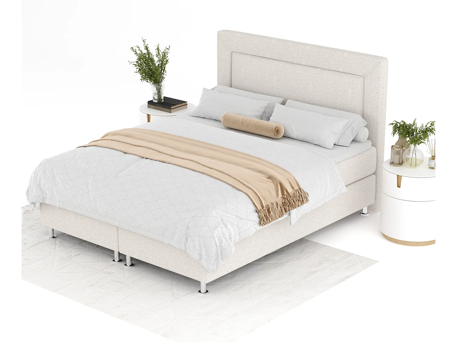 Boxspringbett aus Webstoff Laguno - Matratze - Toppermatratze - 200x200 cm - beige