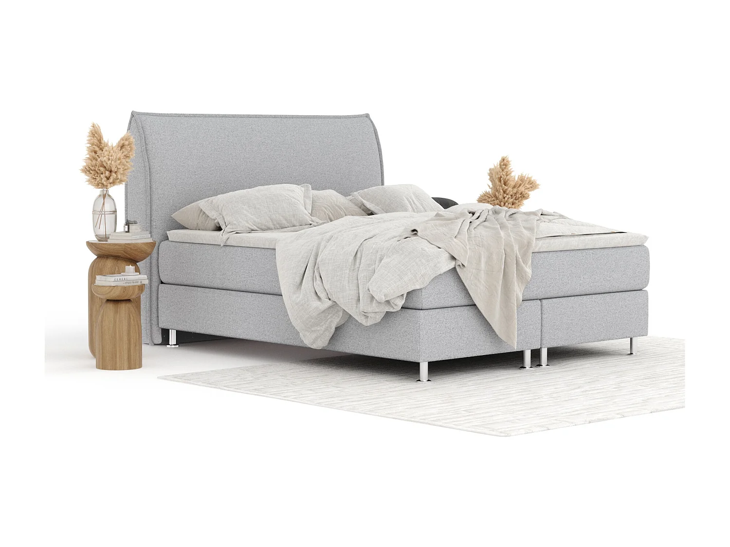 Lit boxspring en toile tissée Chermin - matelas - surmatelas - 140x200 cm - gris clair