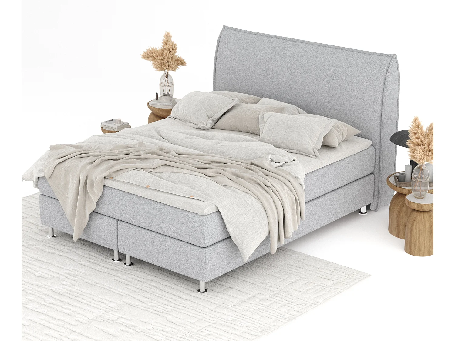 Lit boxspring en toile tissée Chermin - matelas - surmatelas - 140x200 cm - gris clair