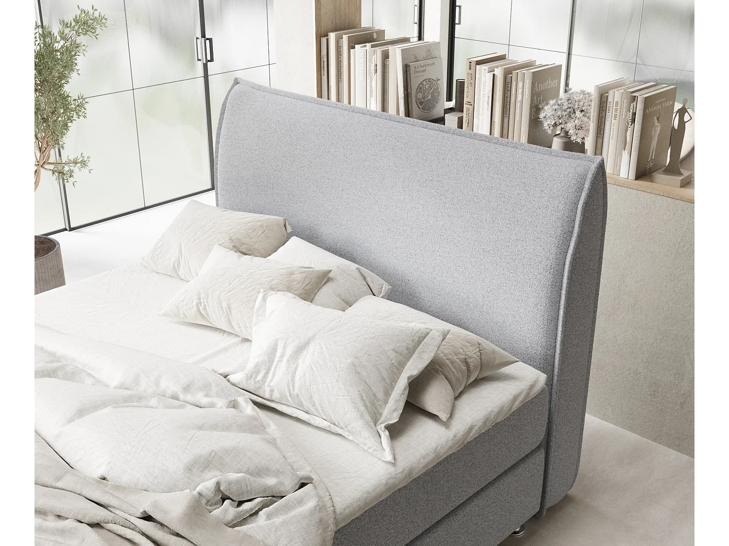 Lit boxspring en toile tissée Chermin - matelas - surmatelas - 140x200 cm - gris clair