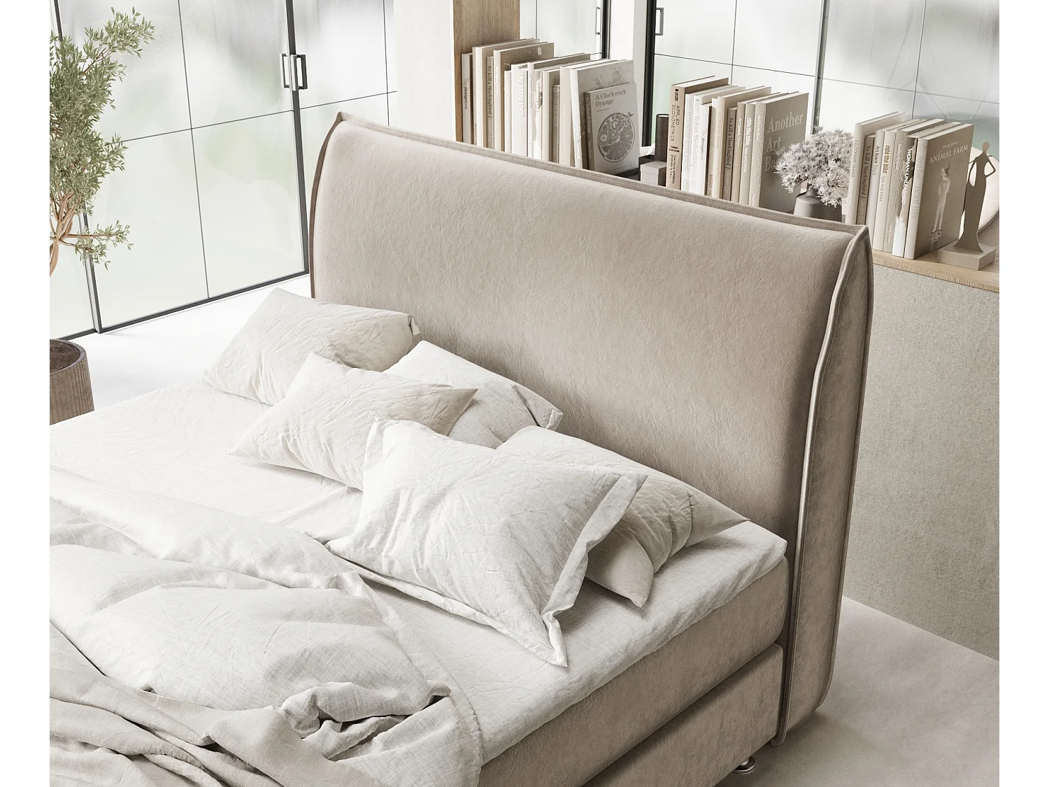 Boxspringbett aus Samtstoff Chermin - Matratze - Toppermatratze - 200x200 cm - taupe