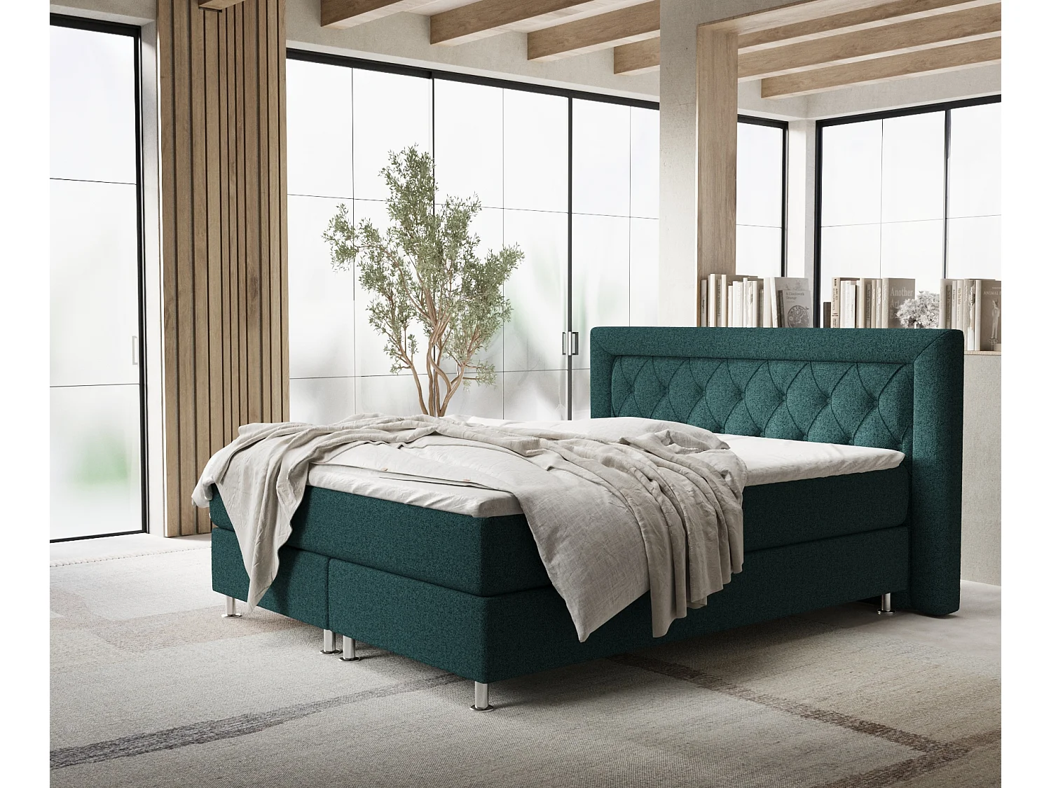 Lit boxspring en toile tissée Lavello - matelas - surmatelas - 160x200 cm - vert