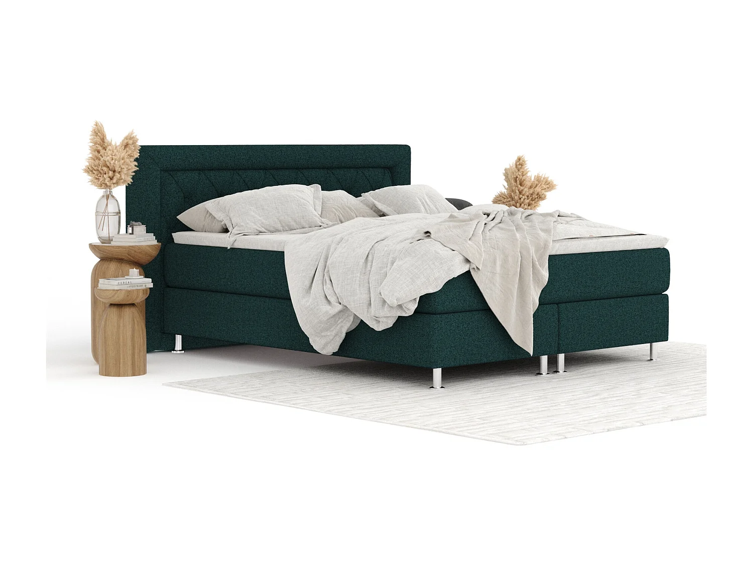 Lit boxspring en toile tissée Lavello - matelas - surmatelas - 160x200 cm - vert