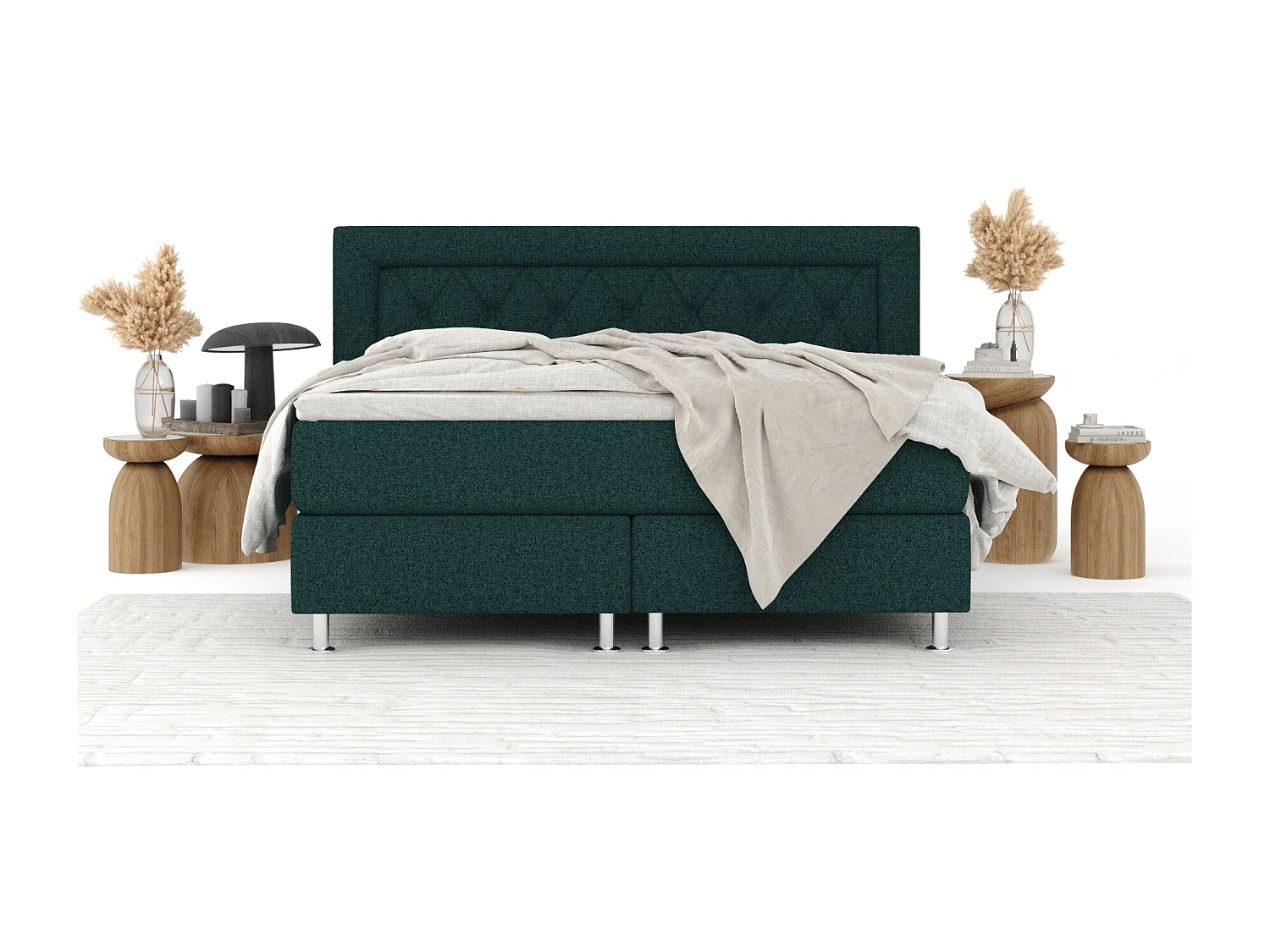 Boxspringbett aus Webstoff Lavello - Matratze - Toppermatratze - 160x200 cm - grün