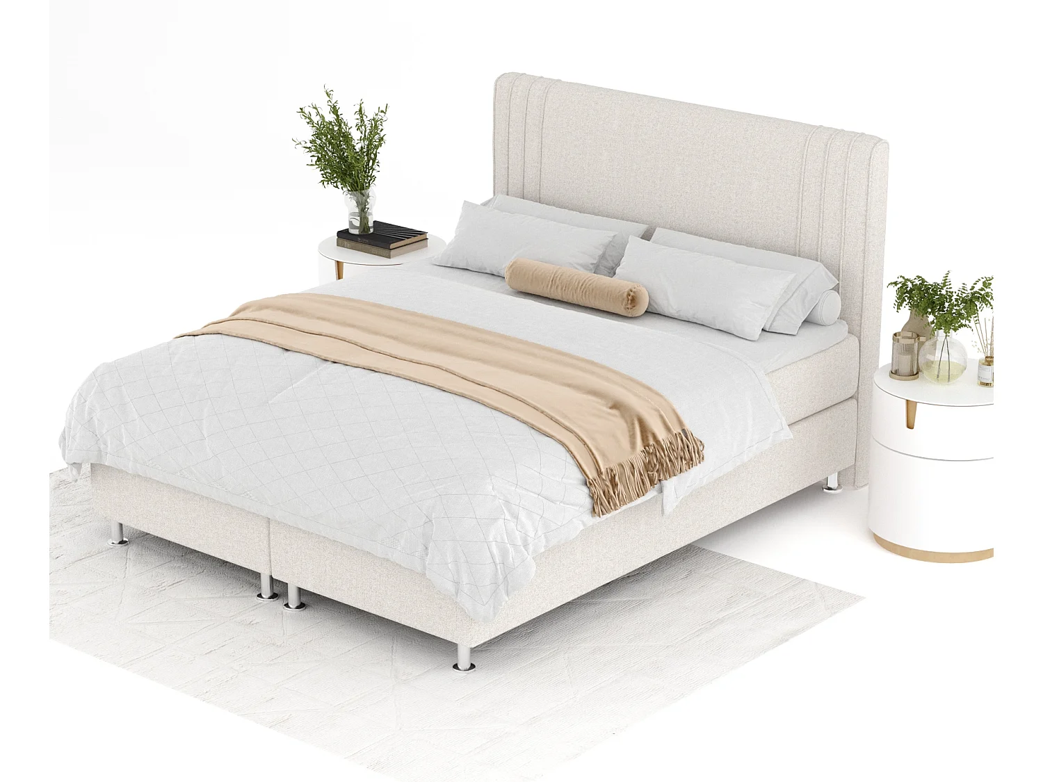 Lit boxspring en toile tissée Casone - matelas - surmatelas - 200x200 cm - beige