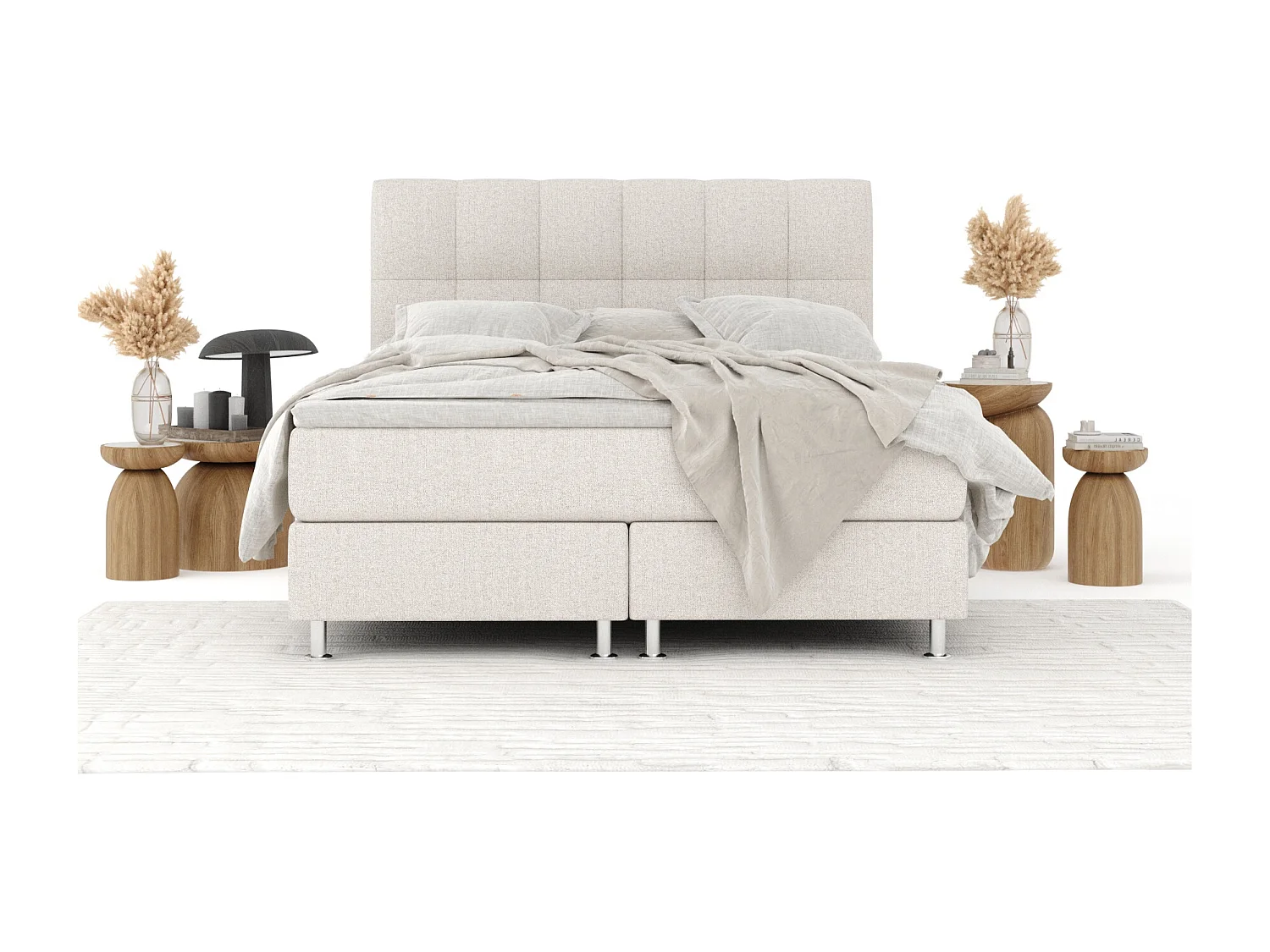 Boxspringbett aus Webstoff Elisio - Matratze - Toppermatratze - 160x200 cm - beige