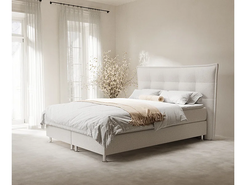 Łóżko boxspring w tkaninie plecionej Minori - materac - topper - 140x200 cm - beżowy