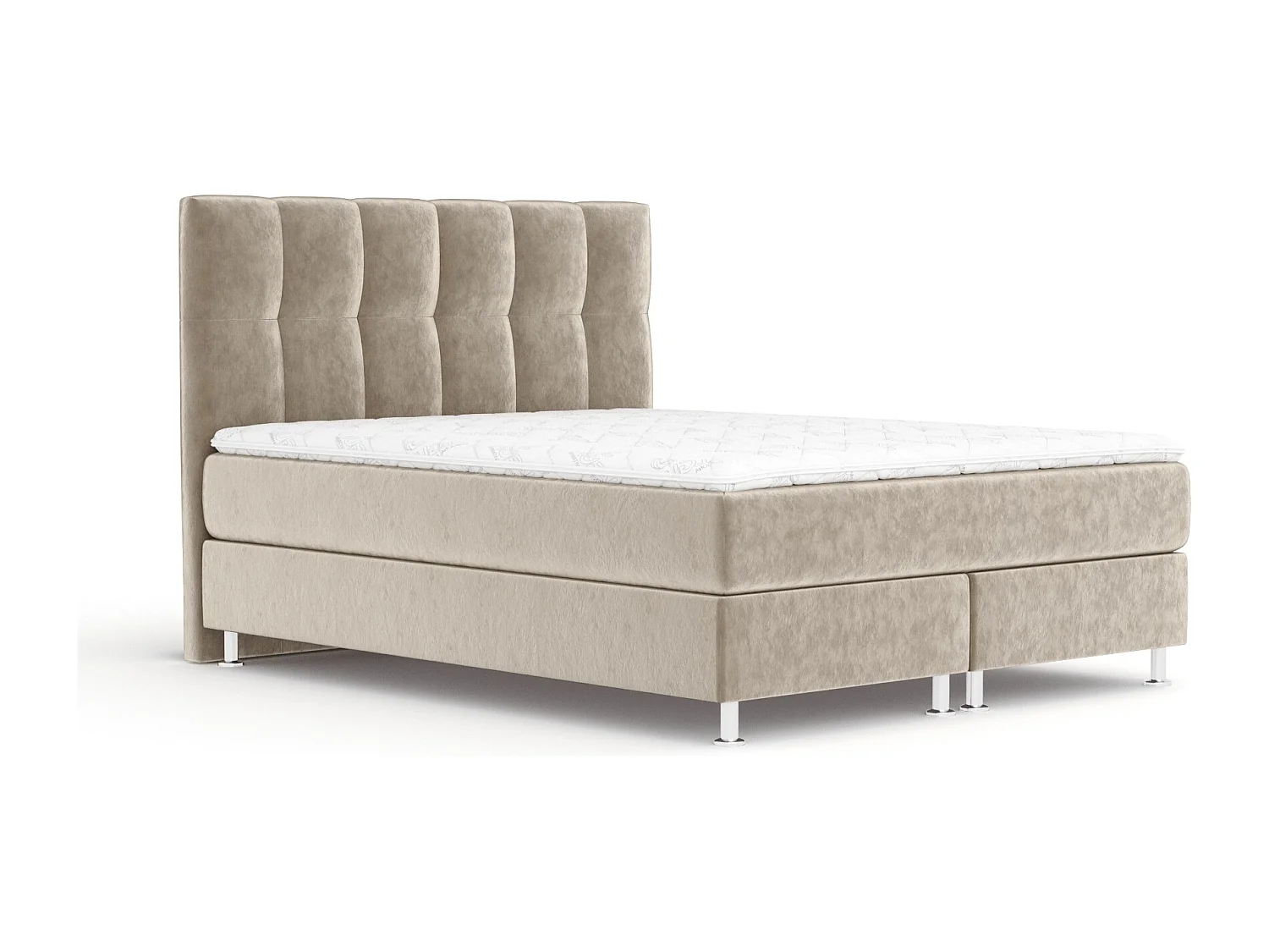 Boxspringbett aus Samtstoff Elisio - Matratze - Toppermatratze - 140x200 cm - beige