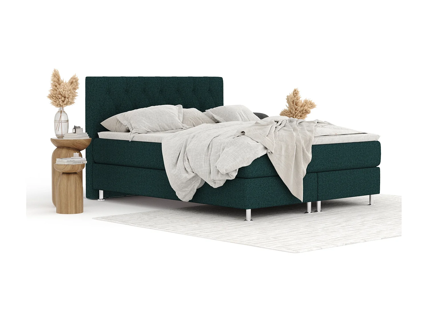 Boxspringbett aus Webstoff Excelsior - Matratze - Toppermatratze - 160x200 cm - grün