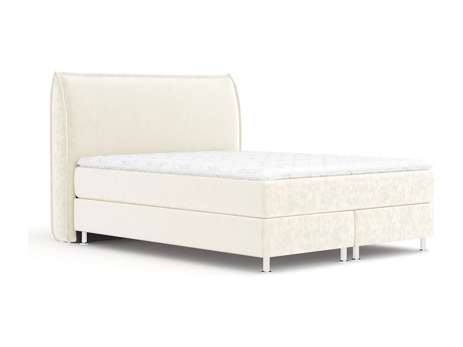 Lit boxspring en tissu velours Chermin - matelas - surmatelas - 140x200 cm - creme