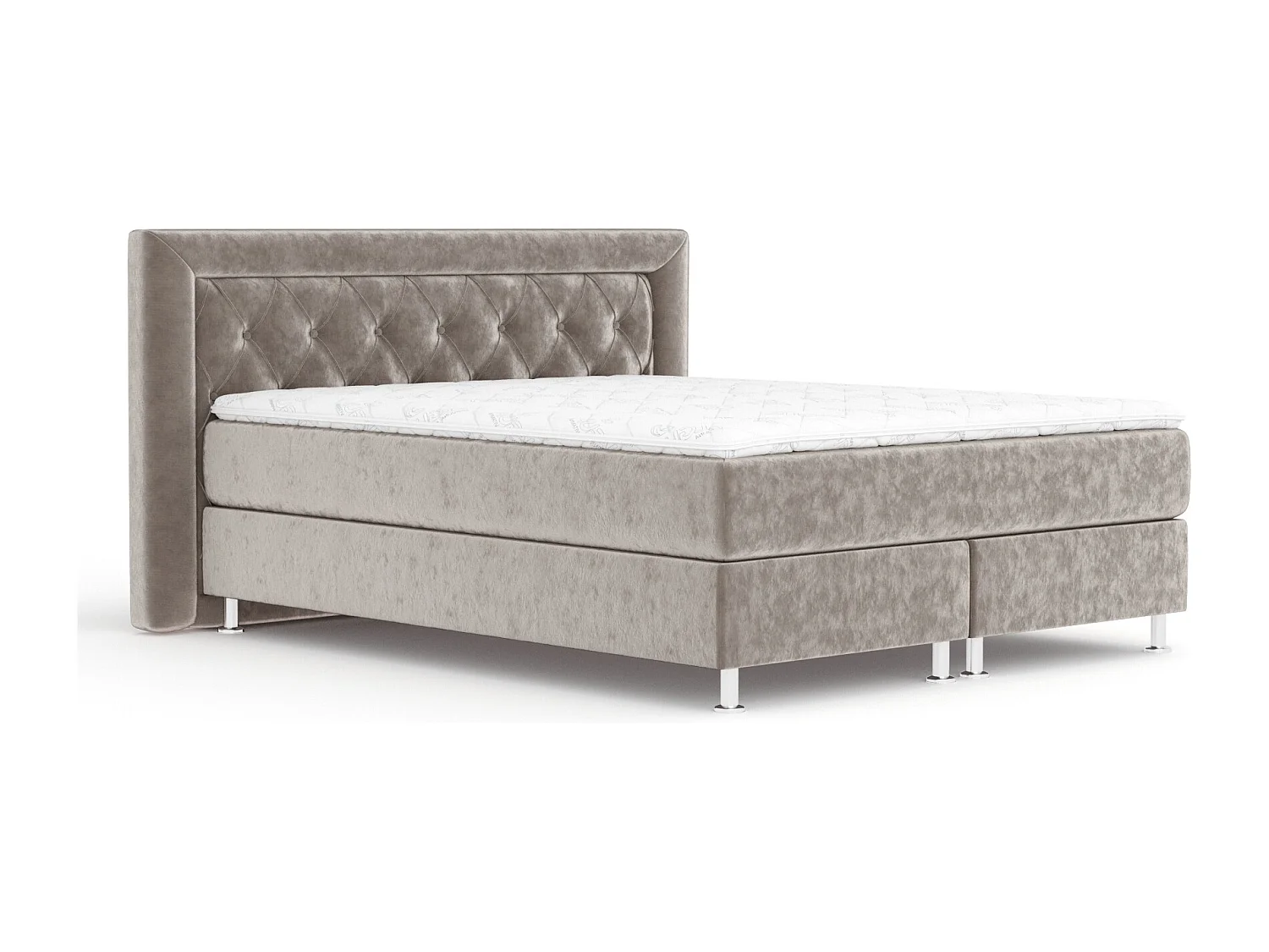 Lit boxspring en tissu velours Lavello - matelas - surmatelas - 180x200 cm - taupe