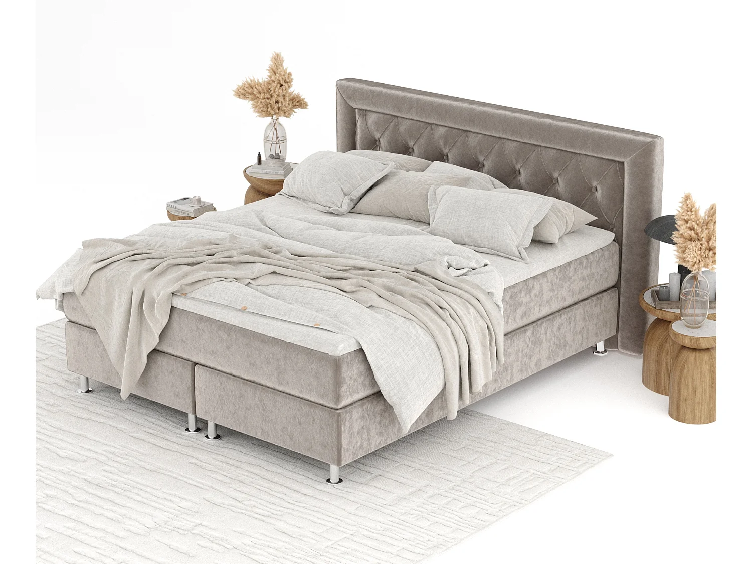 Lit boxspring en tissu velours Lavello - matelas - surmatelas - 180x200 cm - taupe