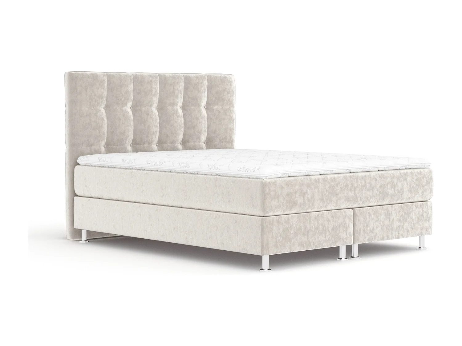 Boxspringbett aus Samtstoff Chanton - Matratze - Toppermatratze - 140x200 cm - hellbeige