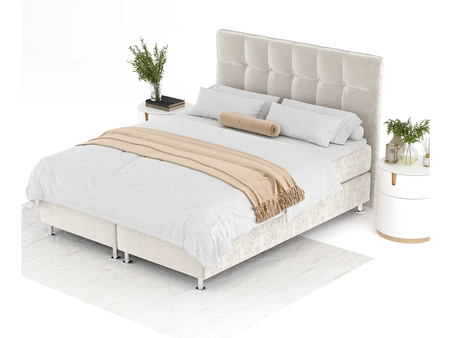 Lit boxspring en tissu velours Chanton - matelas - surmatelas - 140x200 cm - beige clair