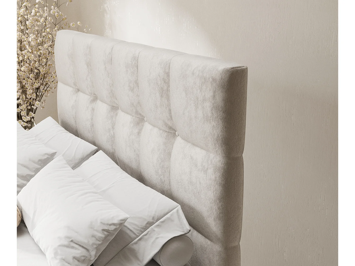 Lit boxspring en tissu velours Chanton - matelas - surmatelas - 140x200 cm - beige clair