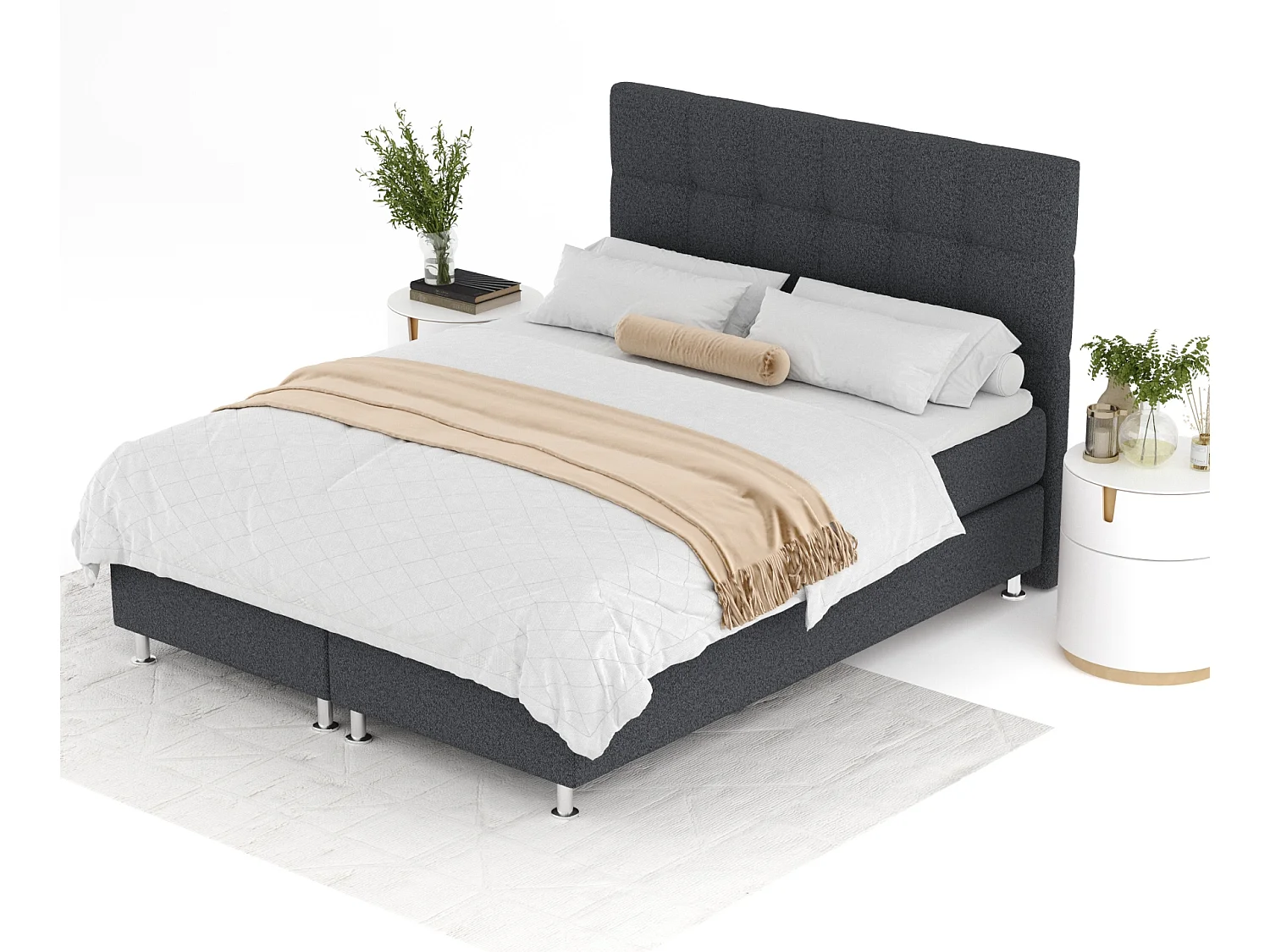 Boxspringbett aus Webstoff Chanton - Matratze - Toppermatratze - 200x200 cm - schwarz