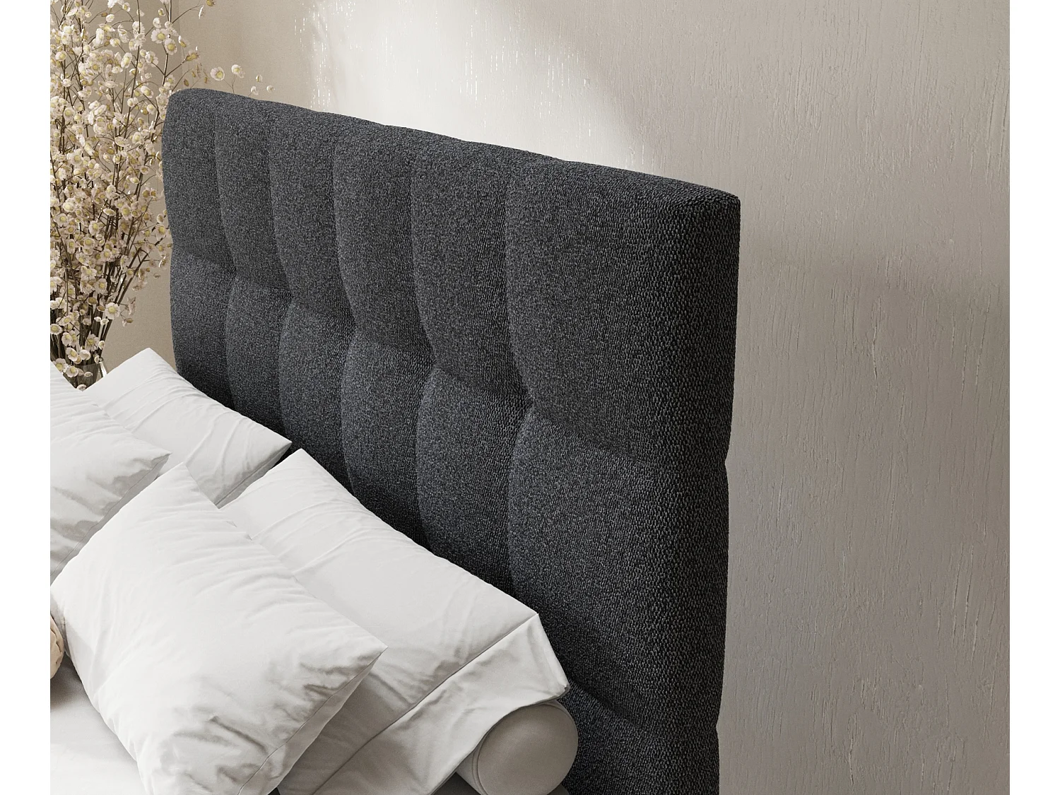 Boxspringbett aus Webstoff Chanton - Matratze - Toppermatratze - 200x200 cm - schwarz