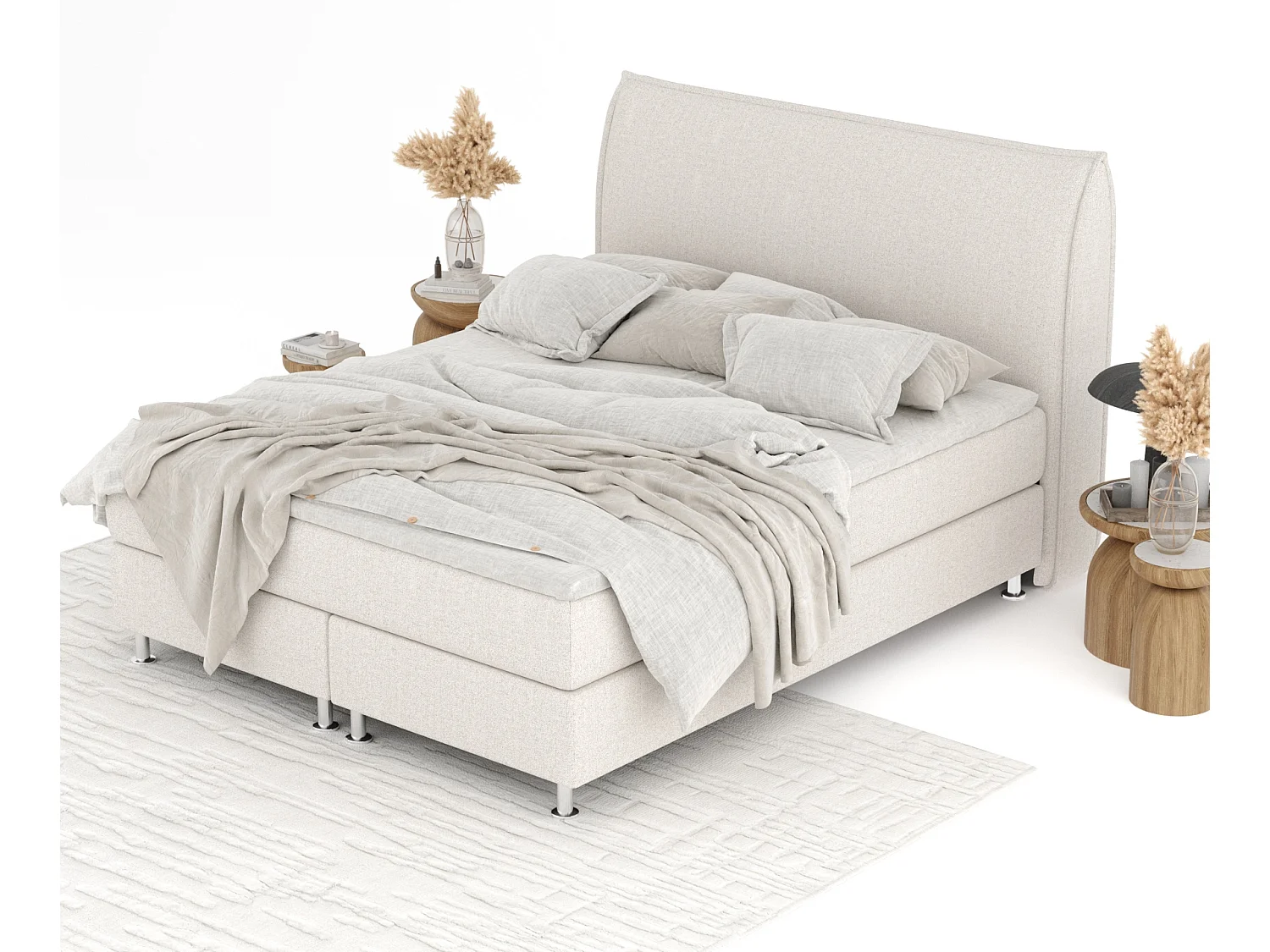 Boxspringbett aus Webstoff Chermin - Matratze - Toppermatratze - 180x200 cm - beige