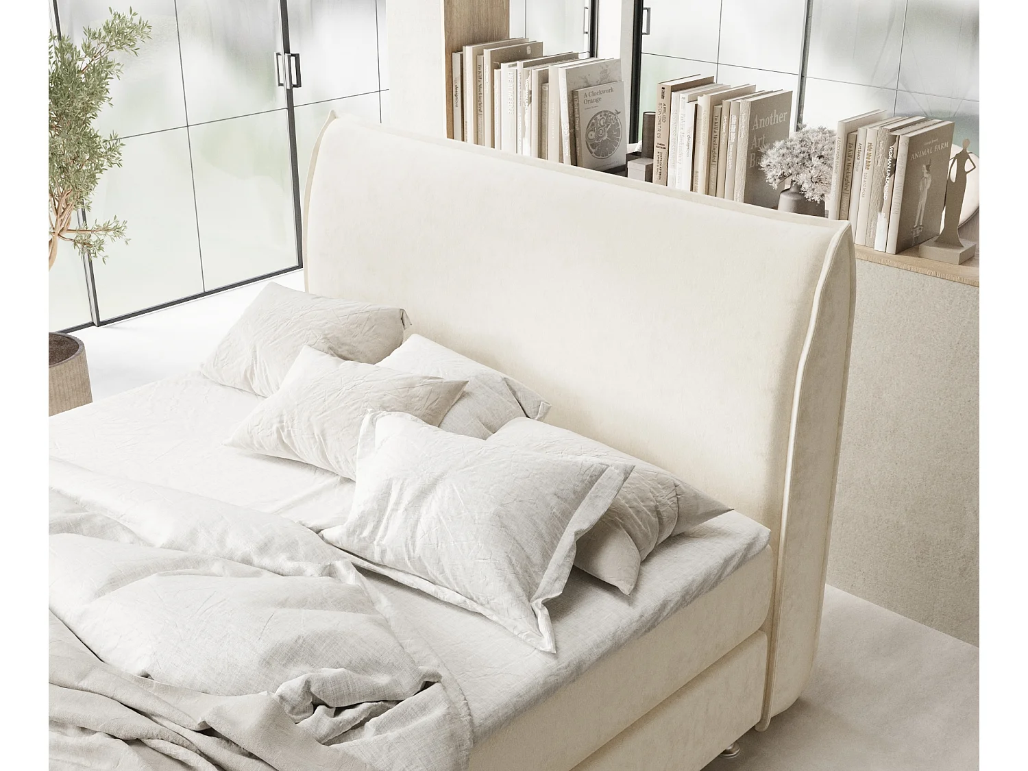 Lit boxspring en tissu velours Chermin - matelas - surmatelas - 200x200 cm - creme